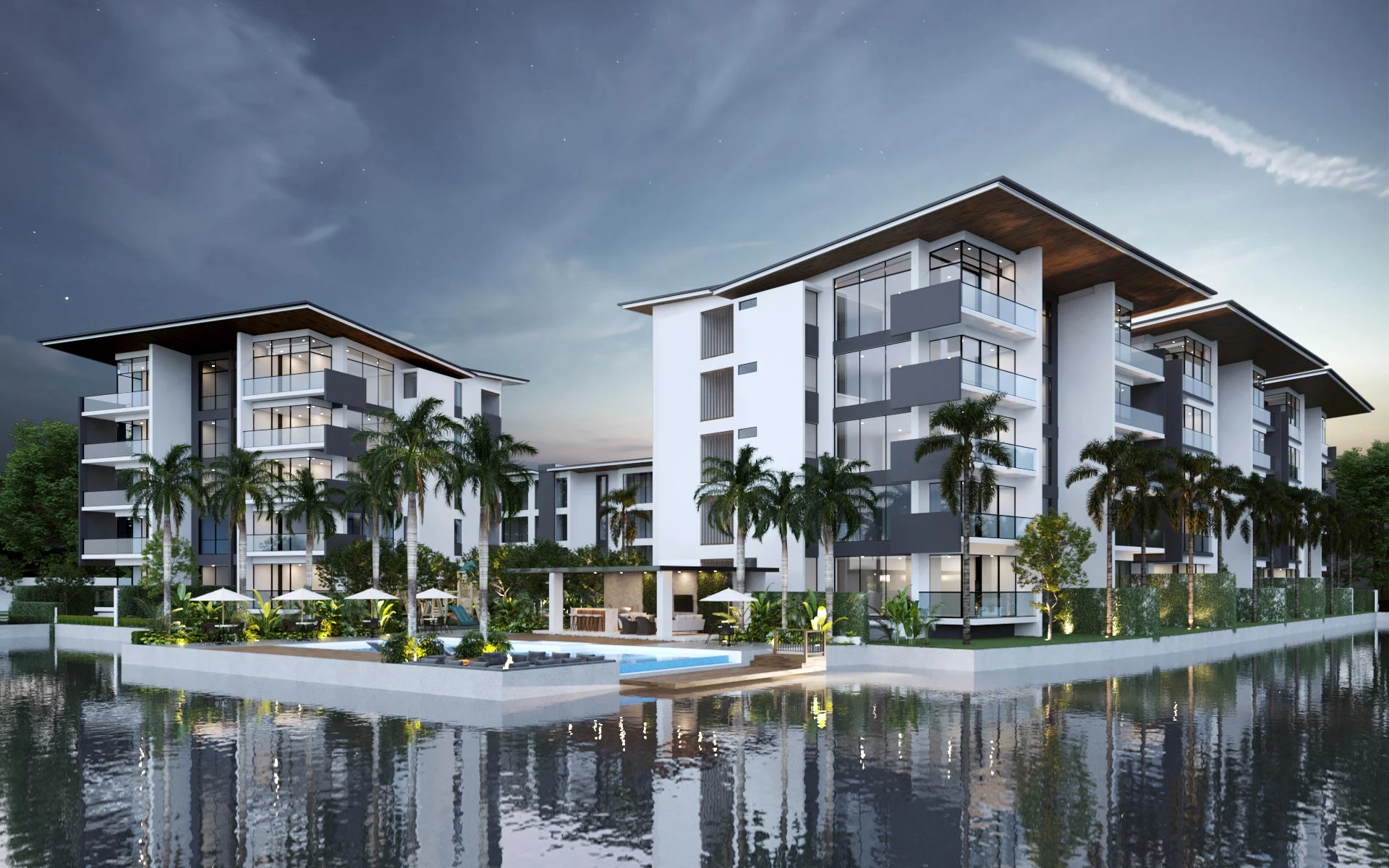 Render de Lakeview y su relación con el lago en Isla Mocolí